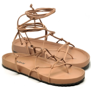Sandália Rasteira Papete Flatform de Amarrar Nude "Aisha" 2040DB