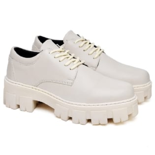 Sapato Mocassim Oxford Feminino Off White "STILL" 1410DB