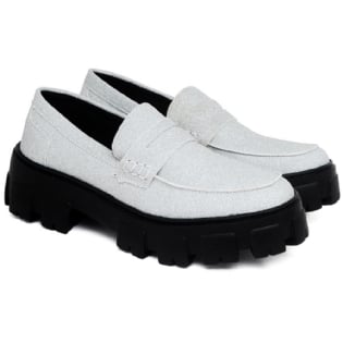 Sapato Mocassim Feminino Glitter Prata "GLOW" 1406DB
