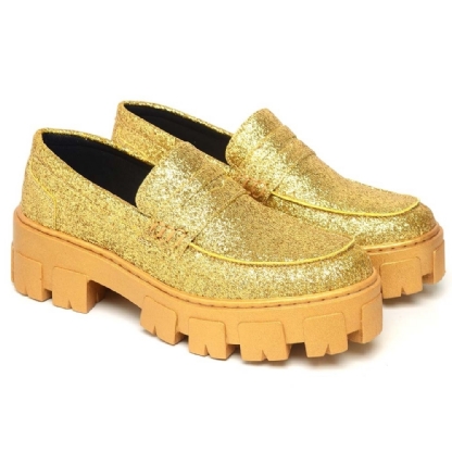 Sapato Mocassim Feminino Glitter Dourado "GLOW" 1406DB