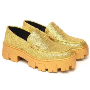 Sapato Mocassim Feminino Glitter Dourado "GLOW" 1406DB