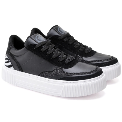 Tênis Sneacker Feminino Preto Animal Print "AURORA" 037DB