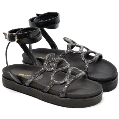 Sandália Papete Feminino Preto Cobra "CORA" 2066DB