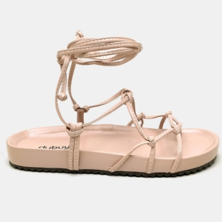 Sandália Rasteira Papete Flatform de Amarrar Marfim "Aisha" 2040DB