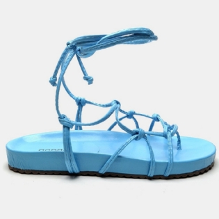 Sandália Rasteira Papete Flatform de Amarrar Azul "Aisha" 2040DB