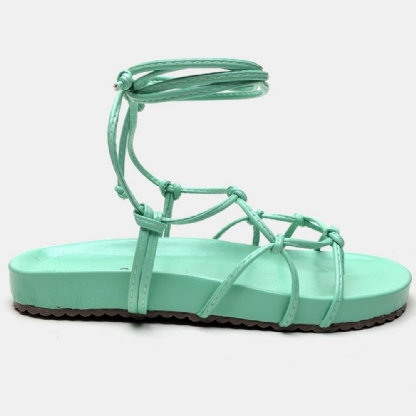 Sandália Rasteira Papete Flatform de Amarrar Verde "Aisha" 2040DB