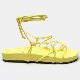 Sandália Rasteira Papete Flatform de Amarrar Amarelo Neon "Aisha" 2040DB