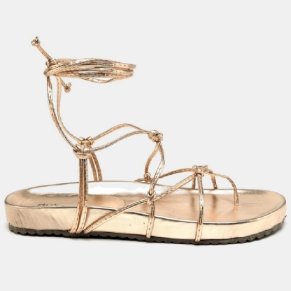 Sandália Rasteira Papete Flatform de Amarrar Rosê Gold "Aisha" 2040DB