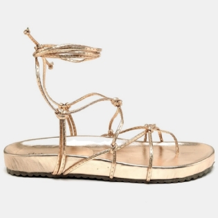 Sandália Rasteira Papete Flatform de Amarrar Rosê Gold "Aisha" 2040DB
