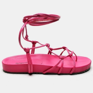 Sandália Rasteira Papete Flatform de Amarrar Rosa "Aisha" 2040DB