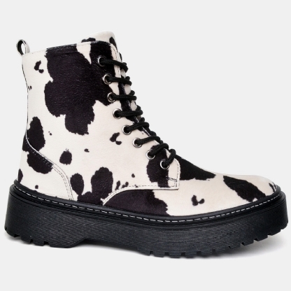 Bota Coturno Feminino Tratorado Estampa Preto COW "DÖMO" 1105DB