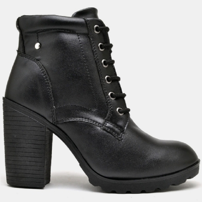 Bota Feminina Tratorada Com Zíper de Salto Preto "URK" 01DB