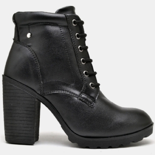Bota Feminina Tratorada Com Zíper de Salto Preto "URK" 01DB
