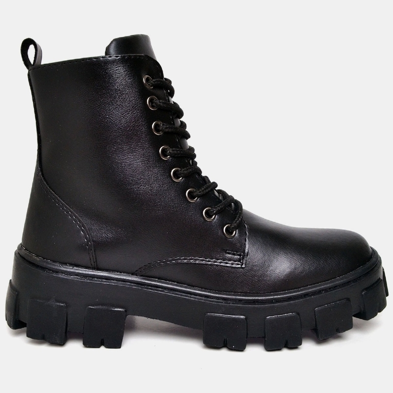 Bota Coturno Feminino Tratorado Preto "ANNE" 1104DB