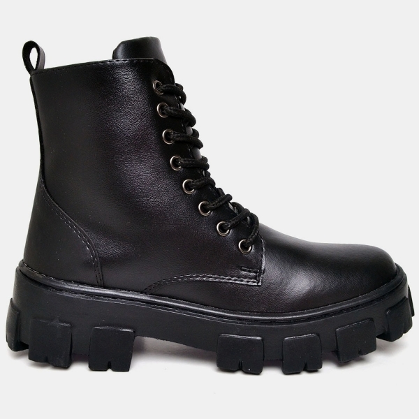 Bota Coturno Feminino Tratorado Preto "ANNE" 1104DB