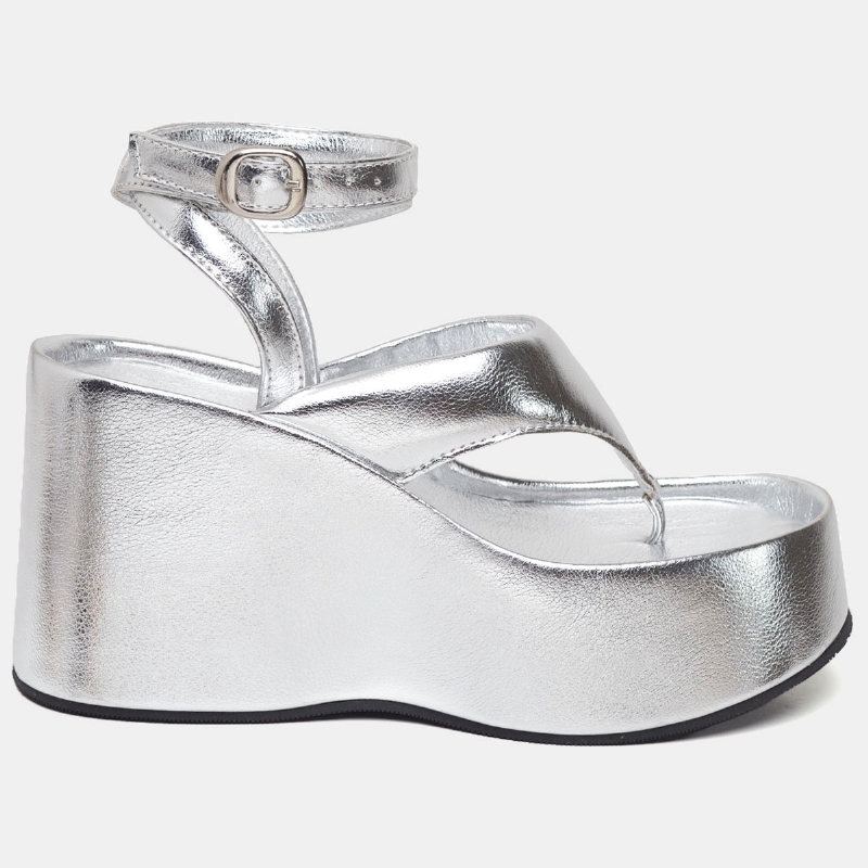 Tamanco Sandália Plataforma Feminino Prata "IZA" 2104DB