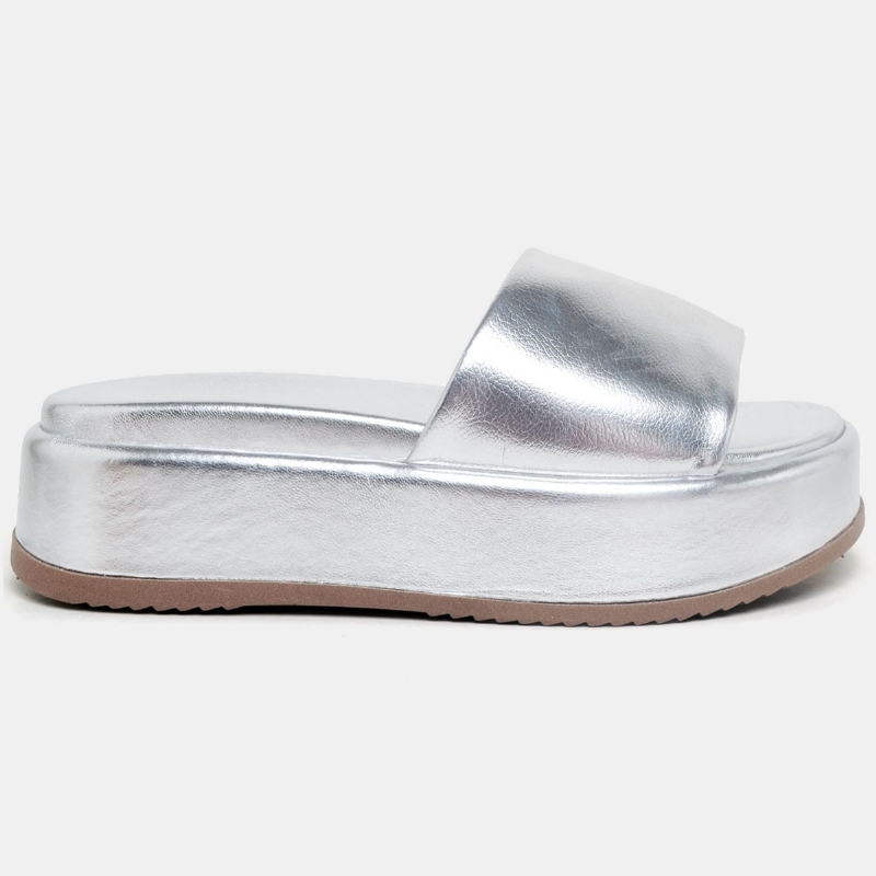 Tamanco Papete Chinela Feminino Prata "BABI" 2062DB
