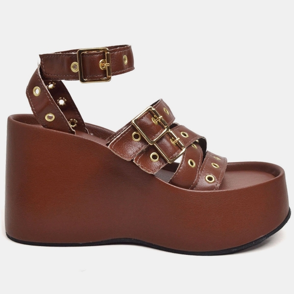 Tamanco Sandália Plataforma Feminino Marrom "BLAIR" 2102DB