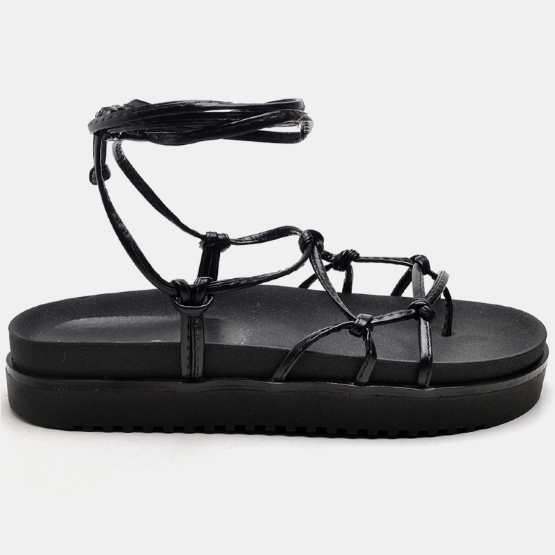 Sandália Papete Flatform de Amarrar Preto "KHALIFA" 2041DB