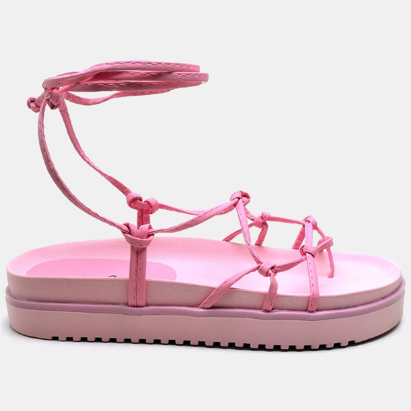 Sandália Papete Flatform de Amarrar Rosa "KHALIFA" 2041DB