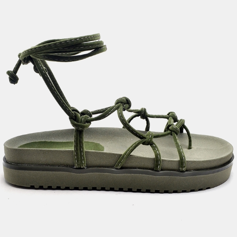 Sandália Papete Flatform de Amarrar Verde Musgo "KHALIFA" 2041DB