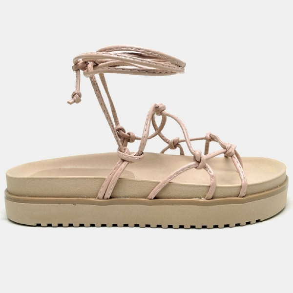 Sandália Papete Flatform de Amarrar Nude "KHALIFA" 2041DB