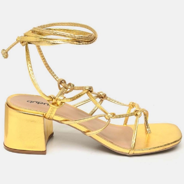 Sandália Gladiadora de Salto Feminino Dourado "MEGAN" 300DB