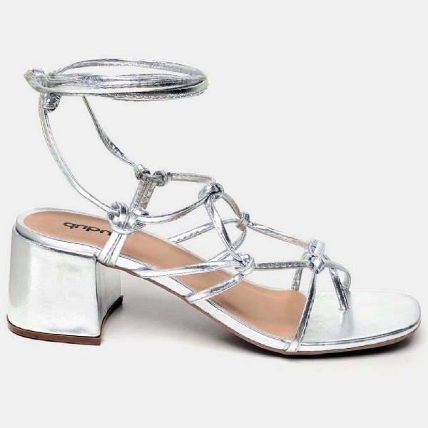 Sandália Gladiadora de Salto Feminino Prata "MEGAN" 300DB