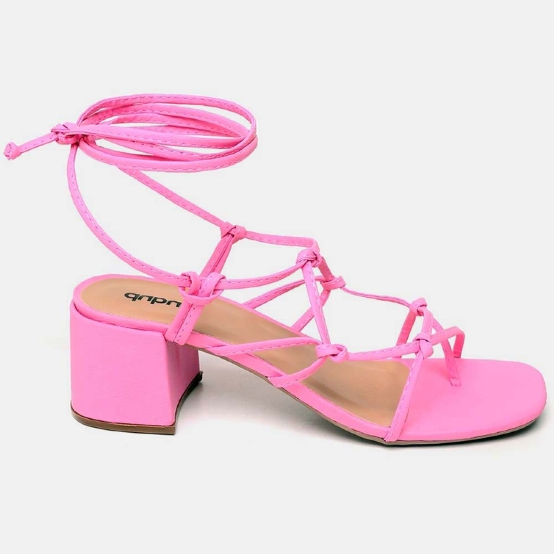 Sandália Gladiadora de Salto Feminino Rosa "MEGAN" 300DB