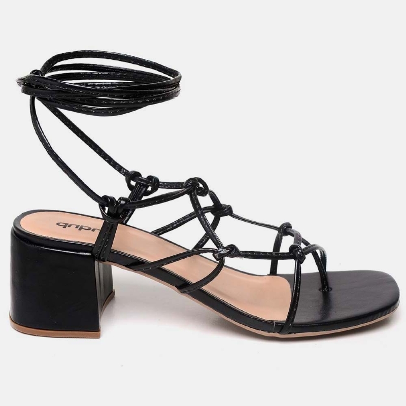 Sandália Gladiadora de Salto Feminino Preto "MEGAN" 300DB
