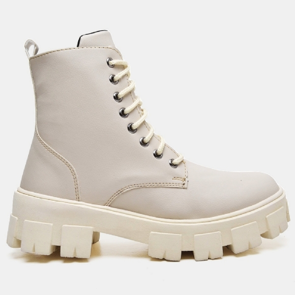 Bota Coturno Feminino Tratorado Off White "Anne" 1104DB