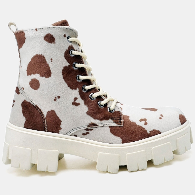 Bota Coturno Feminino Tratorado Estampa Caramelo "COW" 1104DB