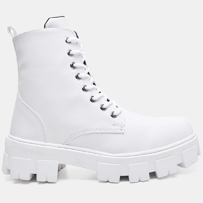 Bota Coturno Feminino Tratorado Branco "SNOW" 1104DB