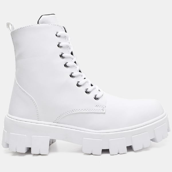 Bota Coturno Feminino Tratorado Branco "SNOW" 1104DB