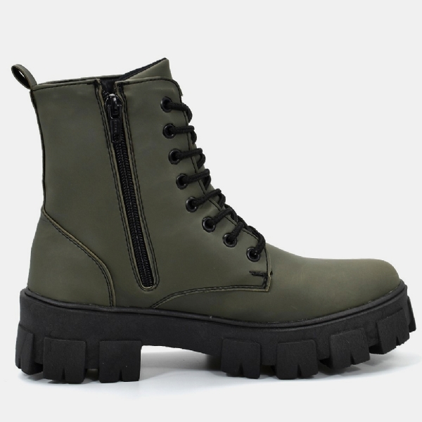 Bota Coturno Tratorado Feminino Verde Militar "SANDES" 1104DB