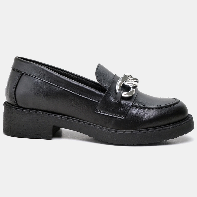 Sapato Mocassim De Salto Feminino Preto "MEG" 1414DB