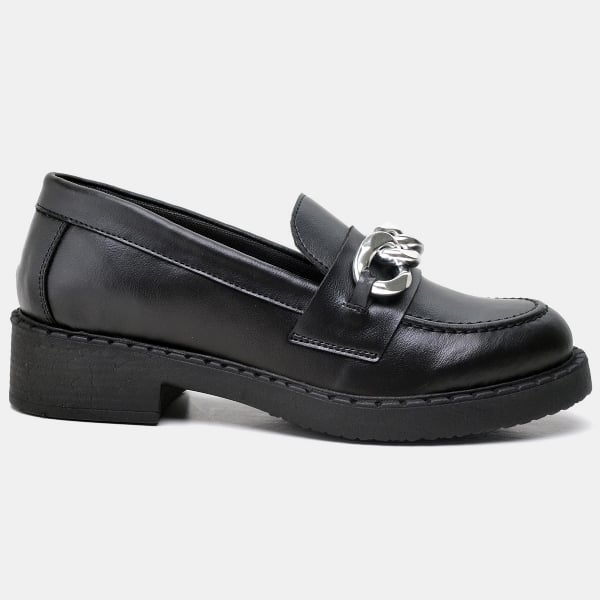 Sapato Mocassim De Salto Feminino Preto "MEG" 1414DB