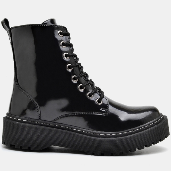 Coturno Tratorado Feminino Preto Verniz "DÖMO" 1105DB