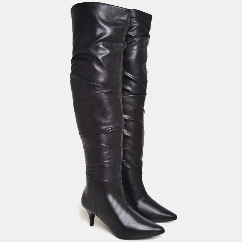 Bota Over The Knee Salto Bico Fino Preto "GLAM" 1710DB