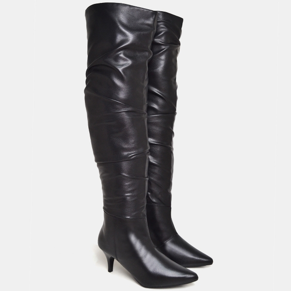 Bota Over The Knee Salto Bico Fino Preto "GLAM" 1710DB