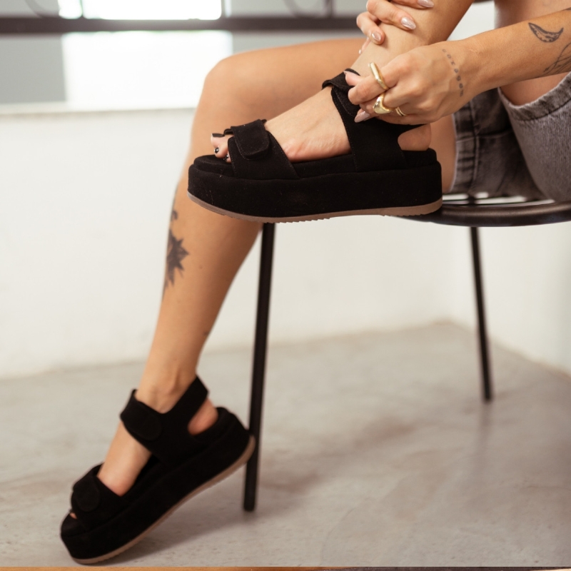 Sandália Papete Plataforma Preto Feminina "LANA" 2088DB