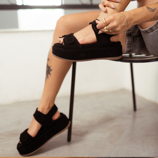 Sandália Papete Plataforma Preto Feminina "LANA" 2088DB