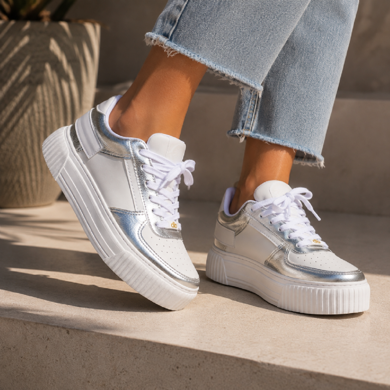 Tênis Sneacker Feminino Prata "SUN" 031DB