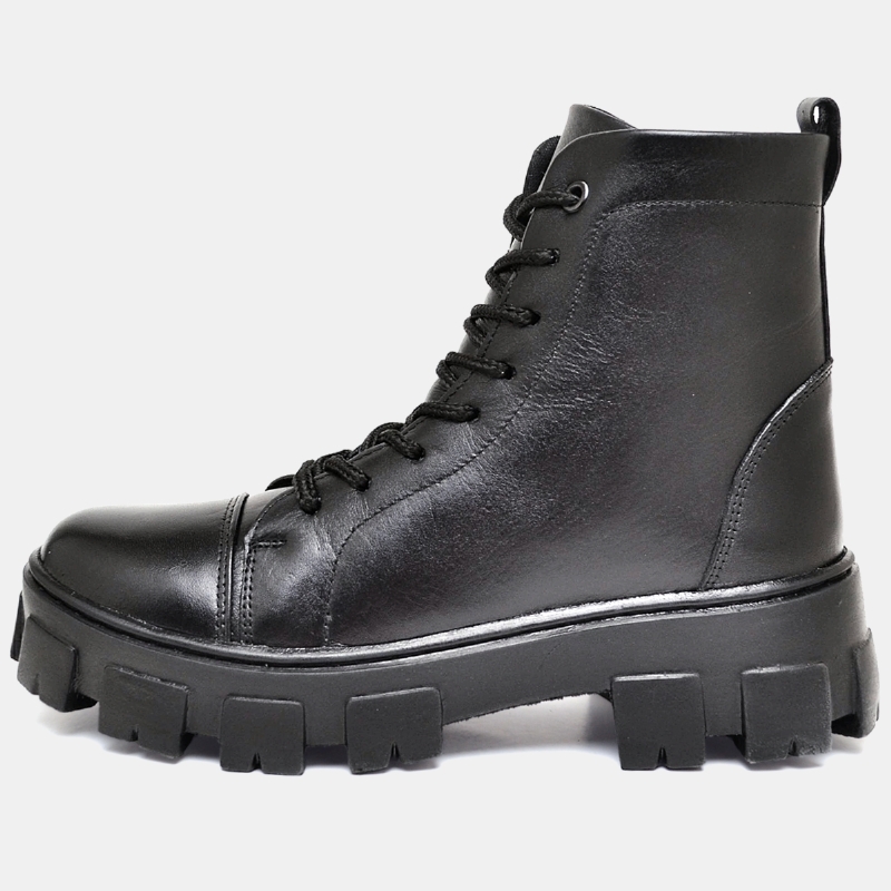 Bota Coturno Tratorado Feminino Couro Legítimo Preto 1106DB