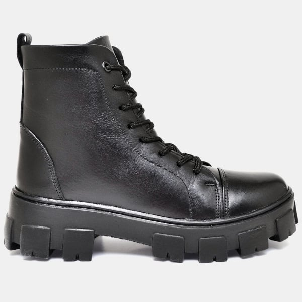 Bota Coturno Tratorado Feminino Couro Legítimo Preto 1106DB