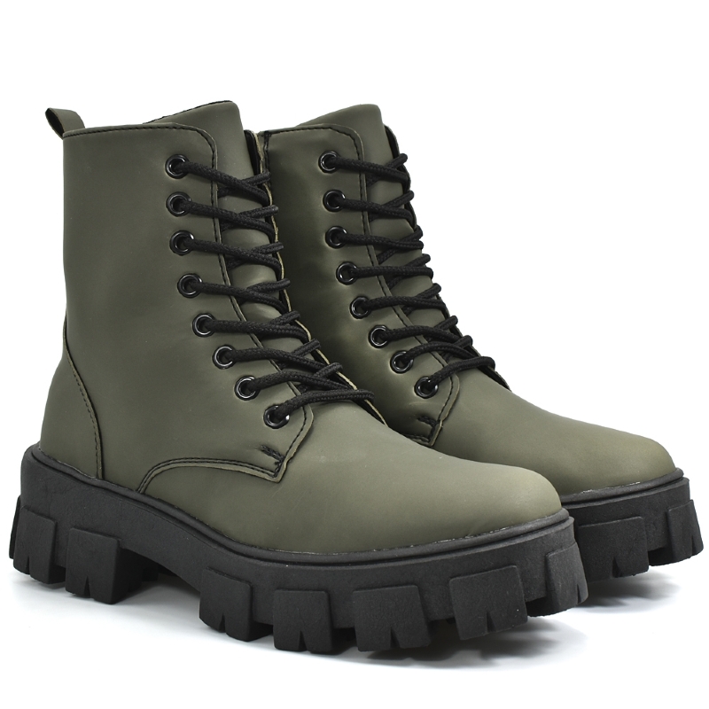 Bota Coturno Tratorado Feminino Verde Militar "SANDES" 1104DB