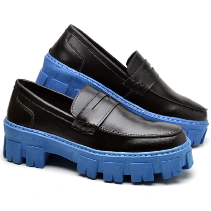 Sapato Mocassim Oxford Feminino Preto com Azul "STILL" 1404DB