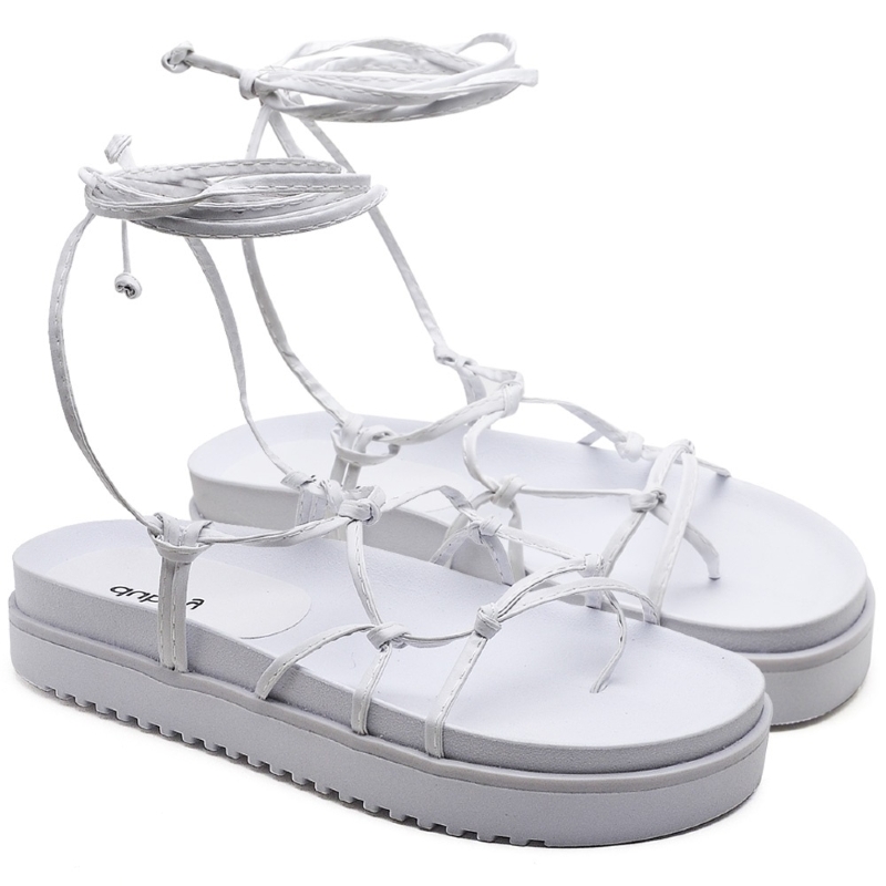 Sandália Papete Flatform de Amarrar Branco "KHALIFA" 2041DB