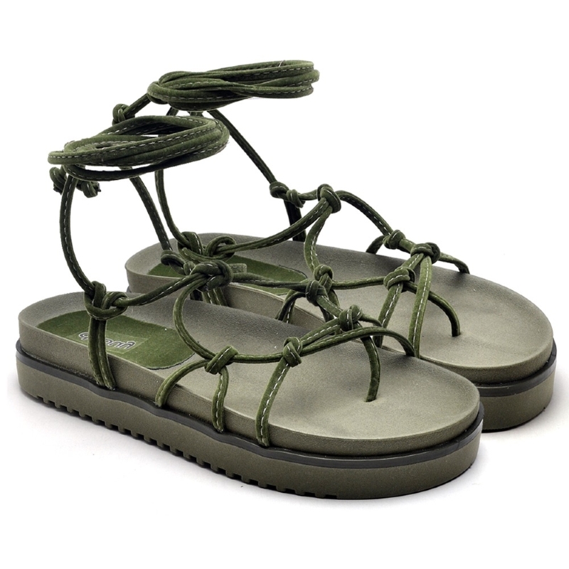Sandália Papete Flatform de Amarrar Verde Musgo "KHALIFA" 2041DB