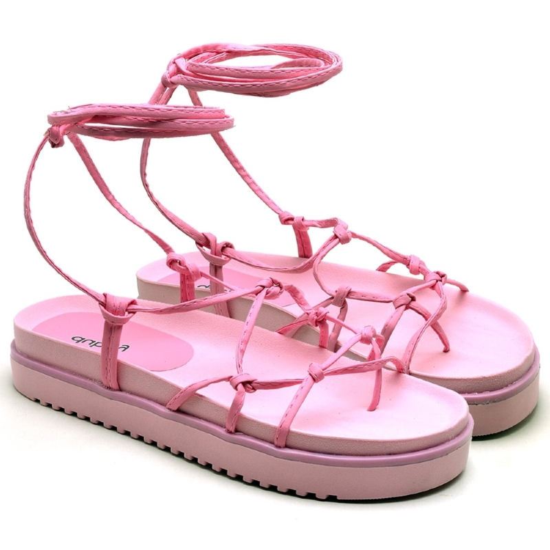 Sandália Papete Flatform de Amarrar Rosa "KHALIFA" 2041DB